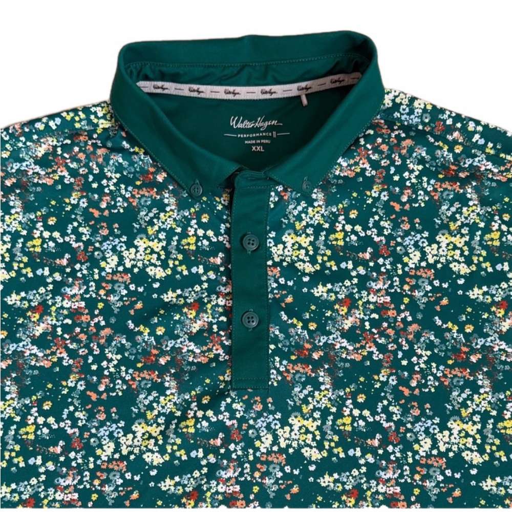 Big &Tall Walter Hagen Performance Green Floral Polo Golf Shirt Size XXL